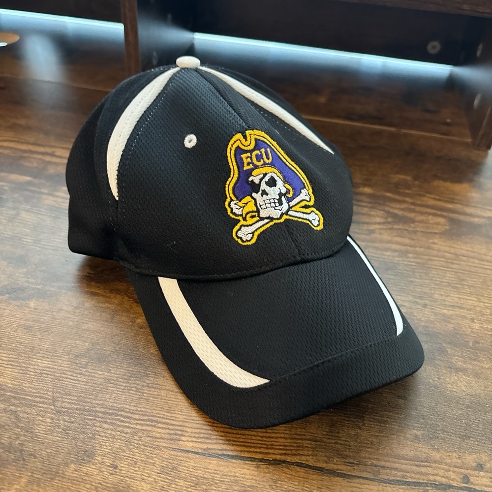ECU Pirate Logo Black Baseball Cap with White Accents